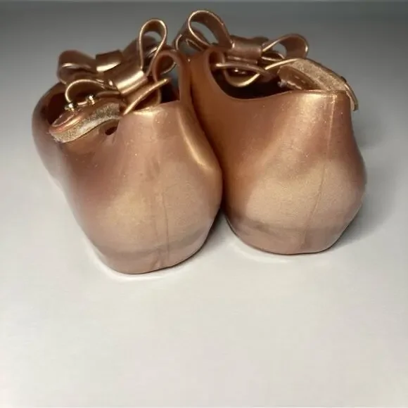 Mini Melissa Ultragirl Triple Bow Rose Gold Glitter Sparkly Dress Flats Shoes